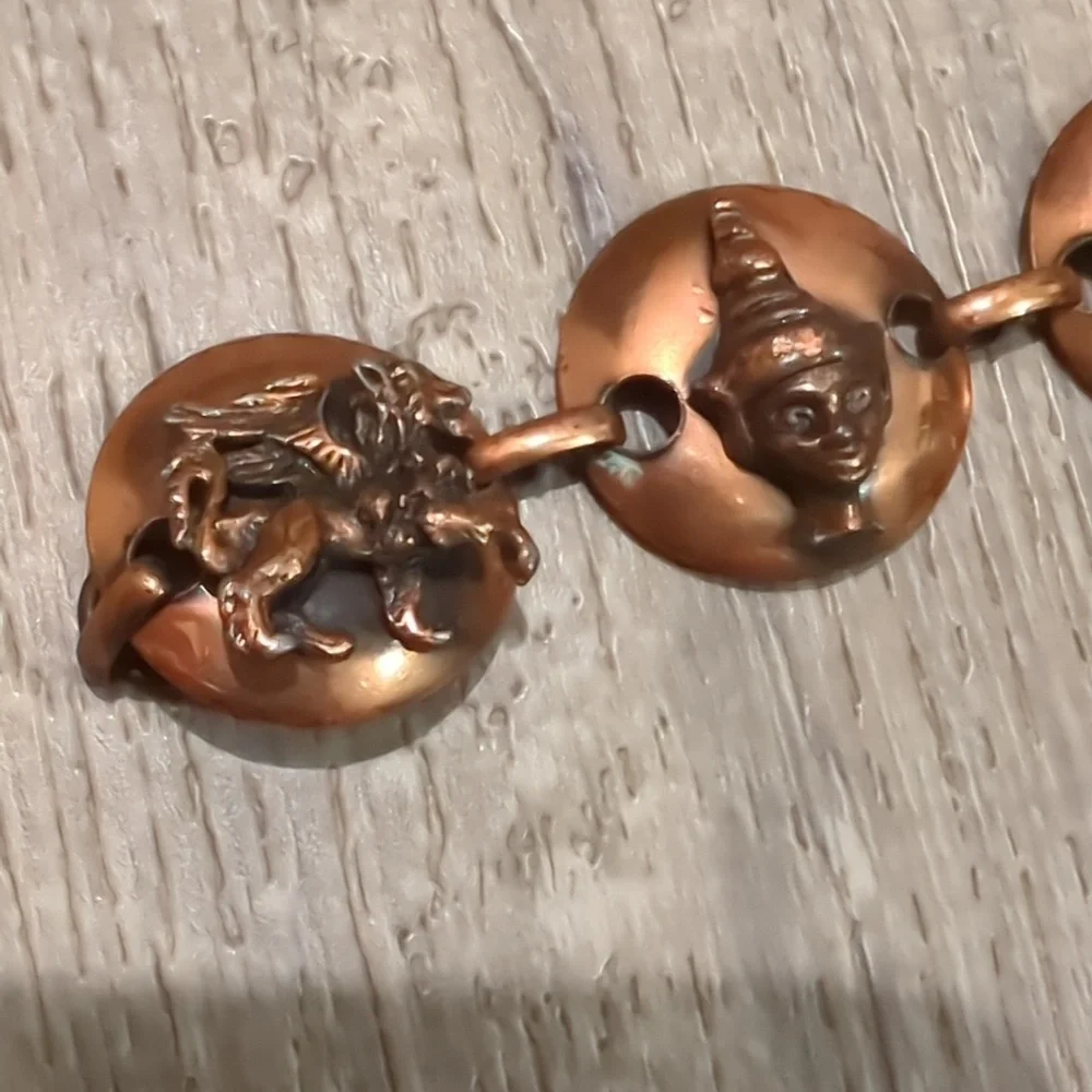 Vintage Copper Siam Griffin Link Bracelet 7
